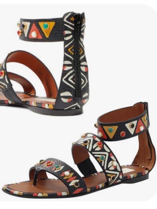 Valentino Shoes - Valentino Garavani Studded Ethnic-Print Leather Flat Sandals